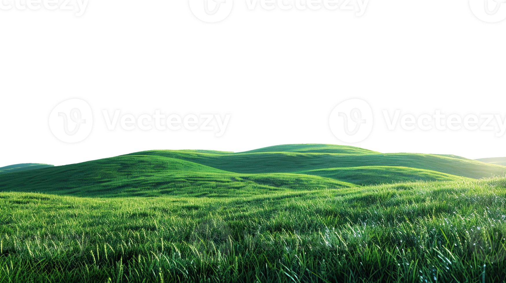 Panoramic green hills isolated on transparent background. png