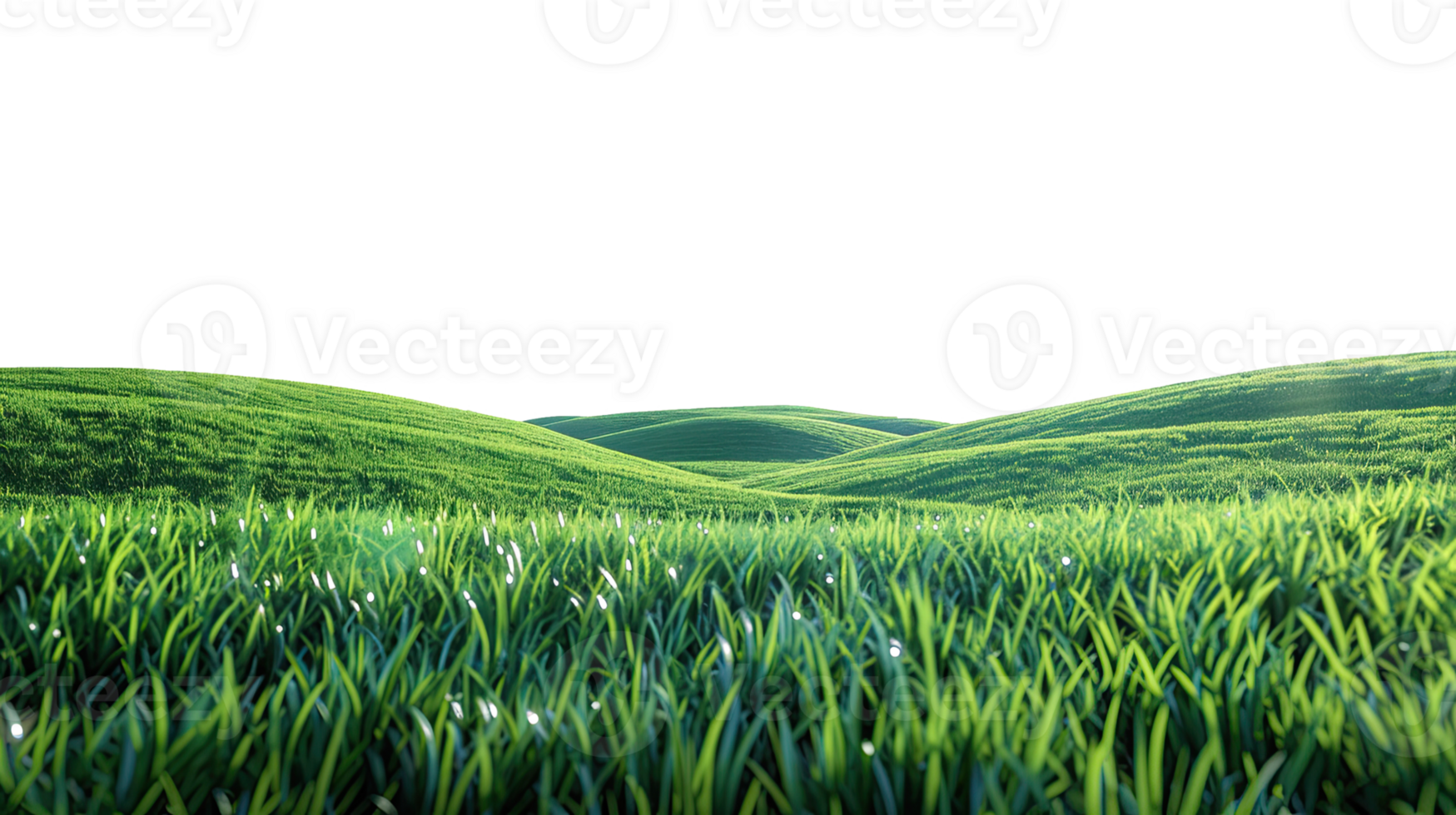 Panoramic green hills isolated on transparent background. png