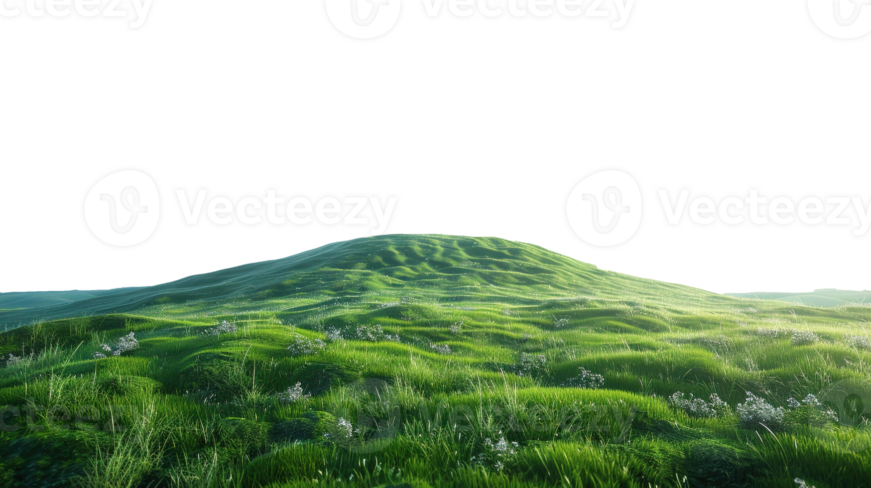 Panoramic green hills isolated on transparent background. png