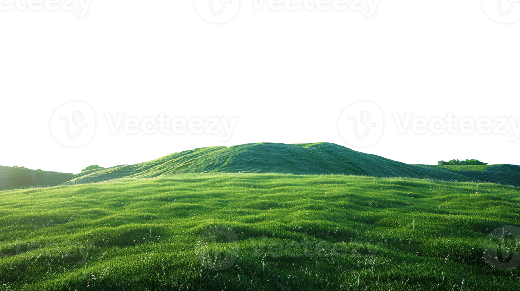 Panoramic green hills isolated on transparent background. png