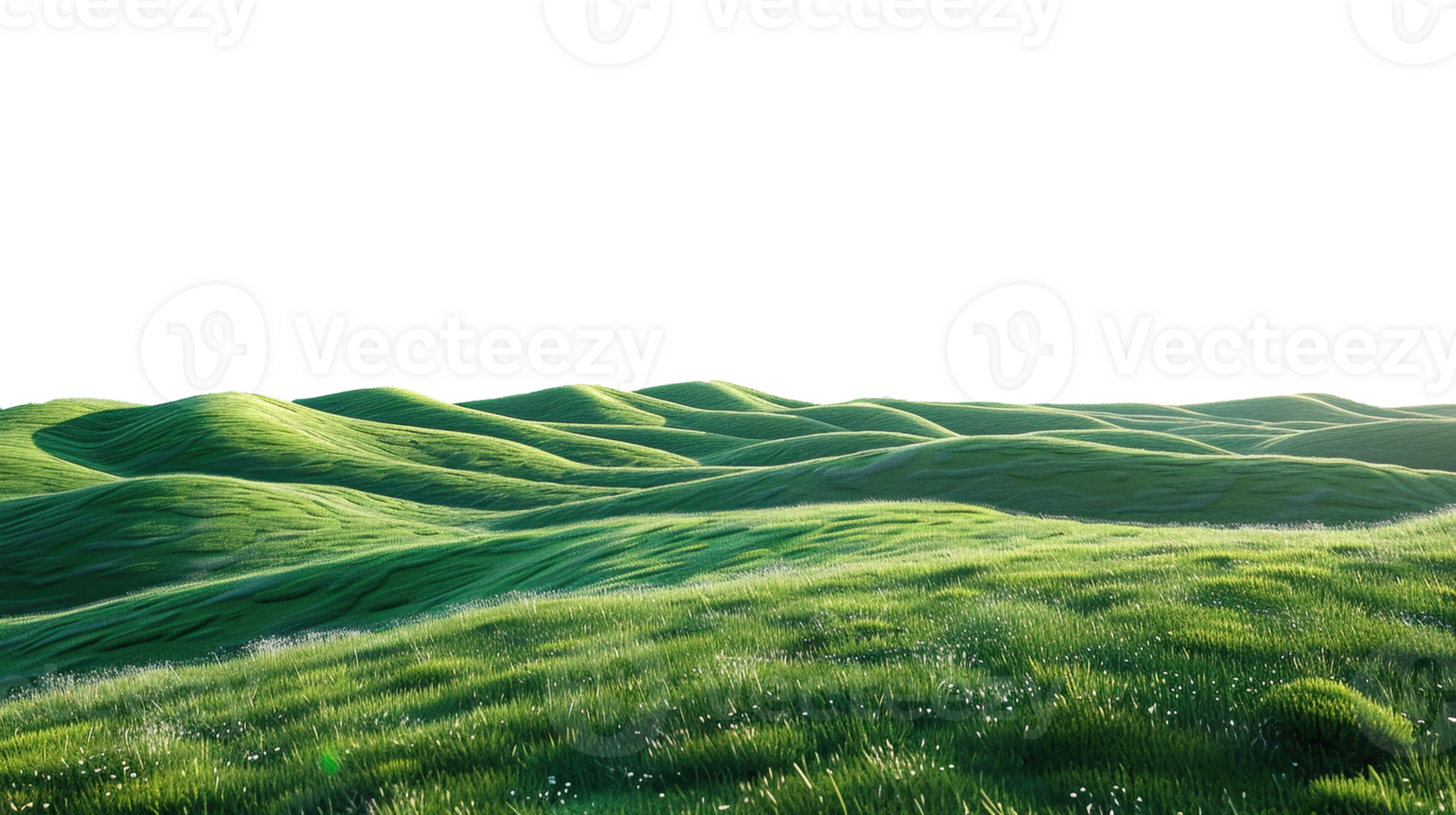 Panoramic green hills isolated on transparent background. png