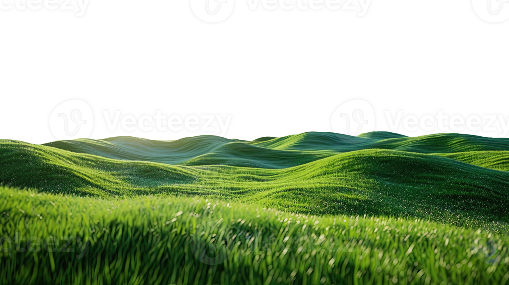 Panoramic green hills isolated on transparent background. png