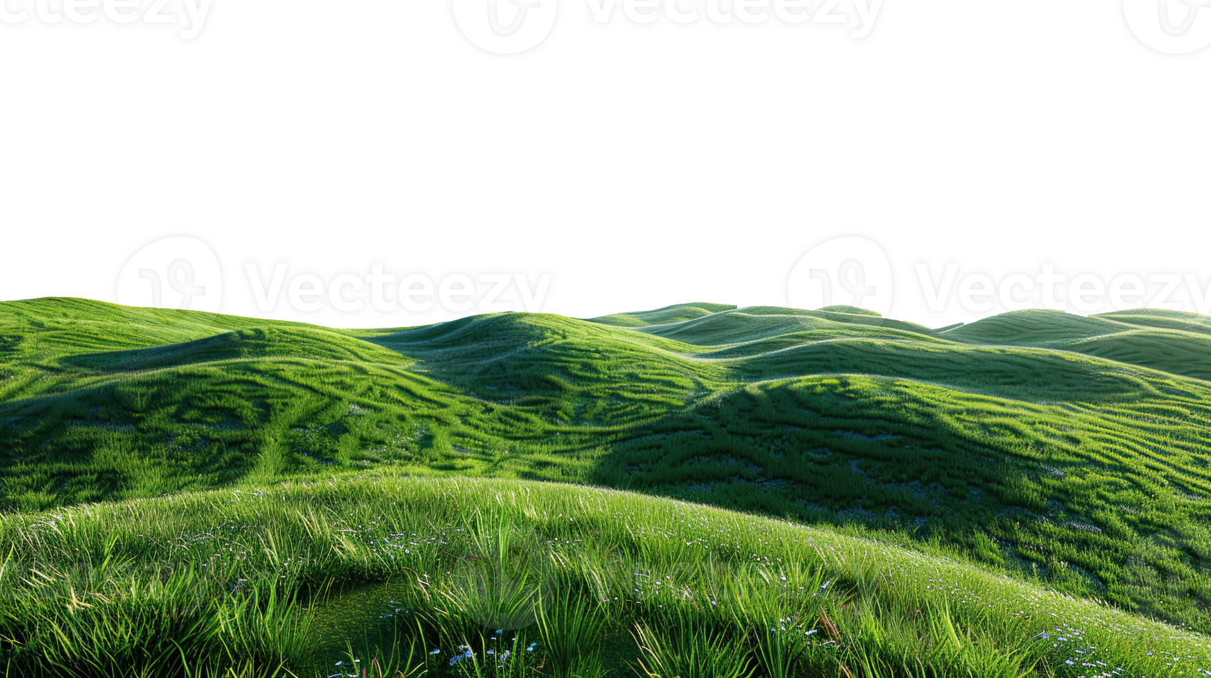 Panoramic green hills isolated on transparent background. png