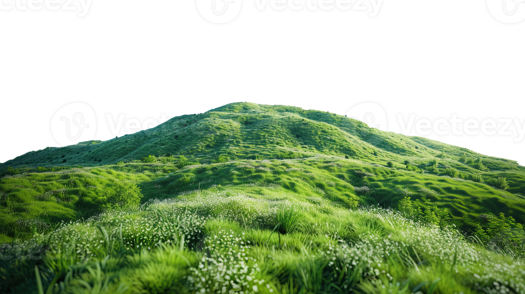 Panoramic green hills isolated on transparent background. png