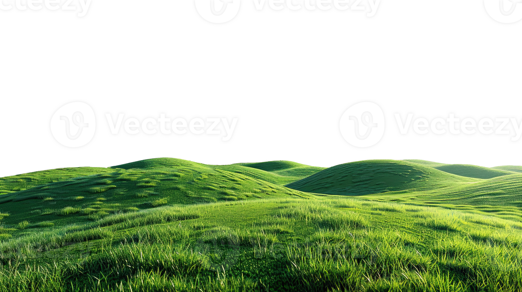 Panoramic green hills isolated on transparent background. png