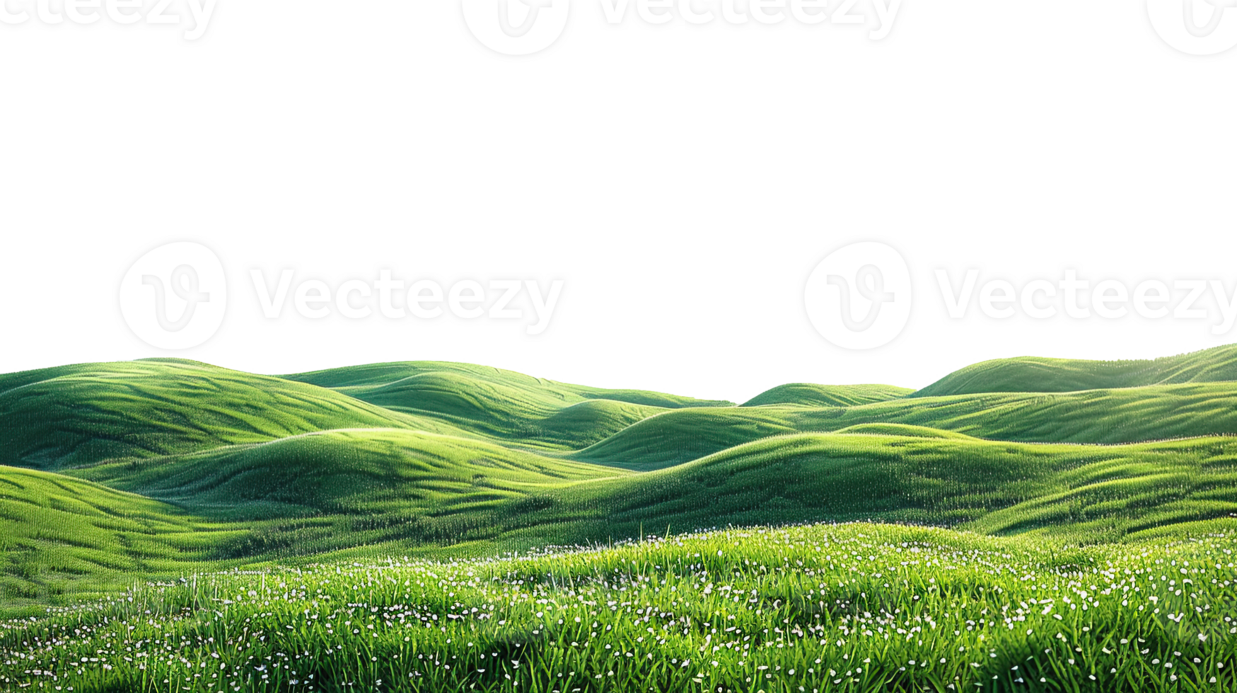 Panoramic green hills isolated on transparent background. png