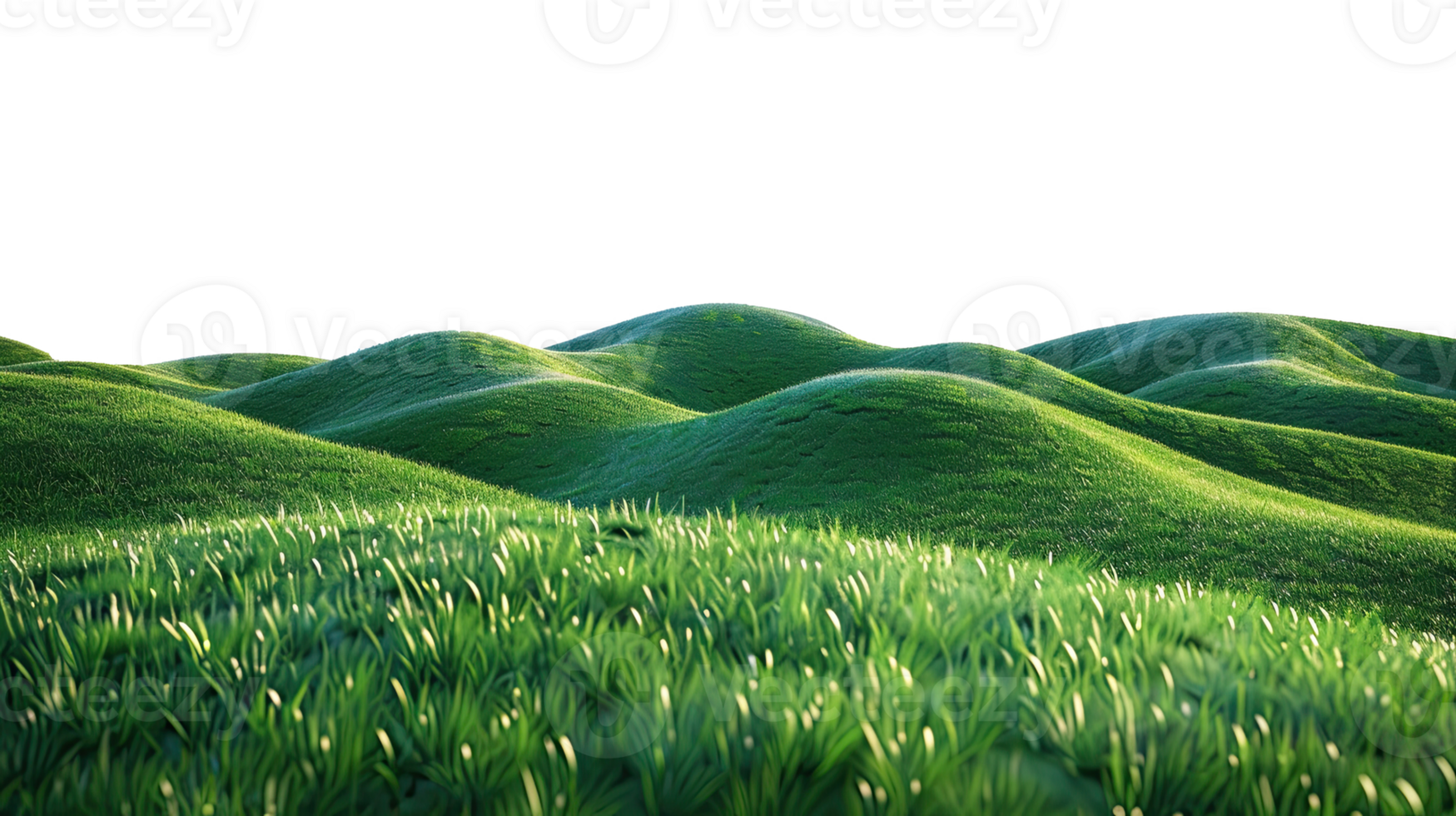 Panoramic green hills isolated on transparent background. png