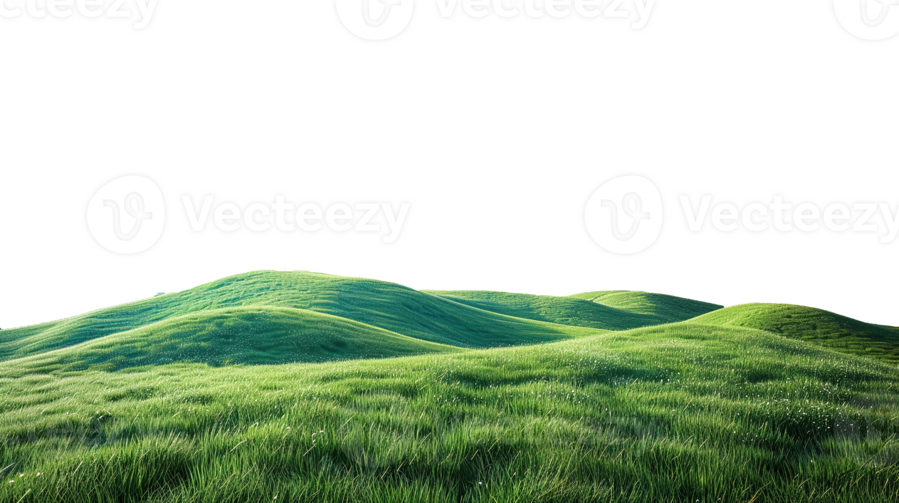 Panoramic green hills isolated on transparent background. png