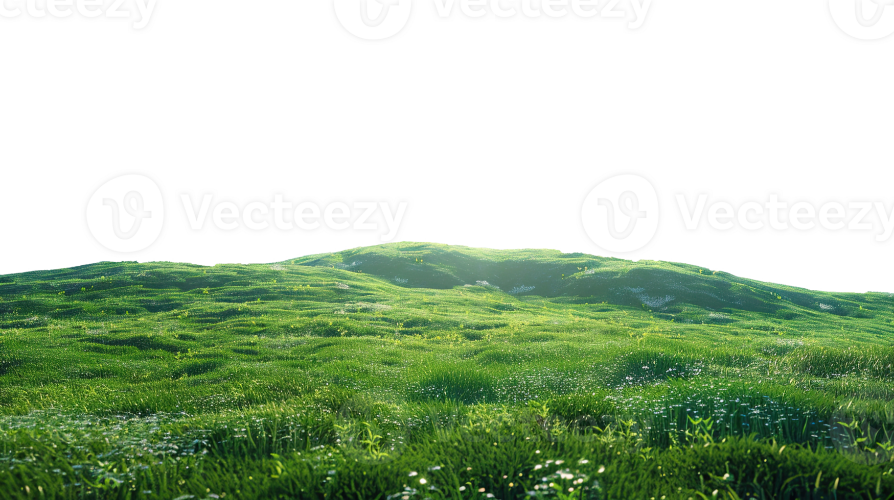 Panoramic green hills isolated on transparent background. png