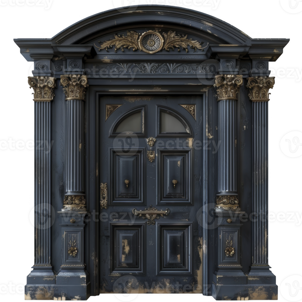vintage black door isolated on transparent background png