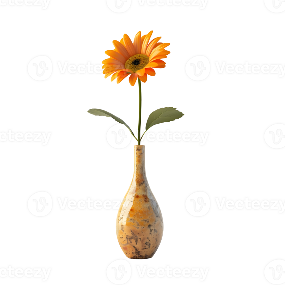 Delightful Bloom Beautiful Small Sunflower Standing in Vase, Isolated on Transparent Background png