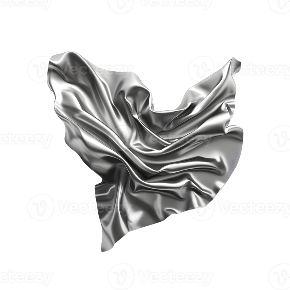 silky silver color fabric floating in the wind isolated on transparent background png