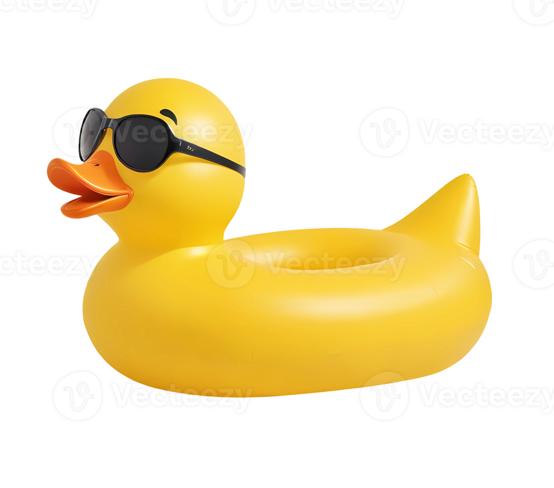 3d rendering inflatable duck with sunglasses swim ring png
