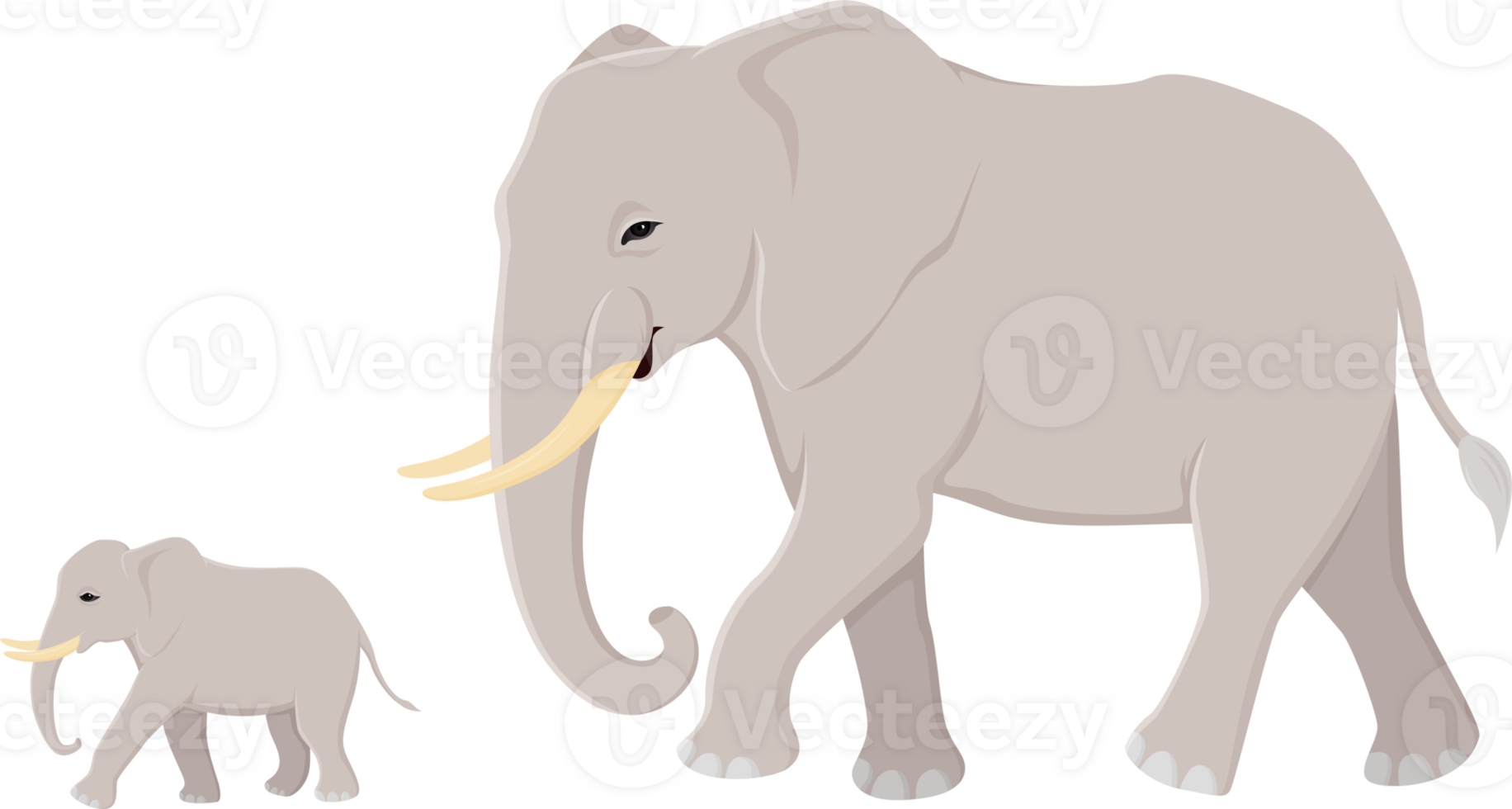 Asian elephant, mother and child illustration design png