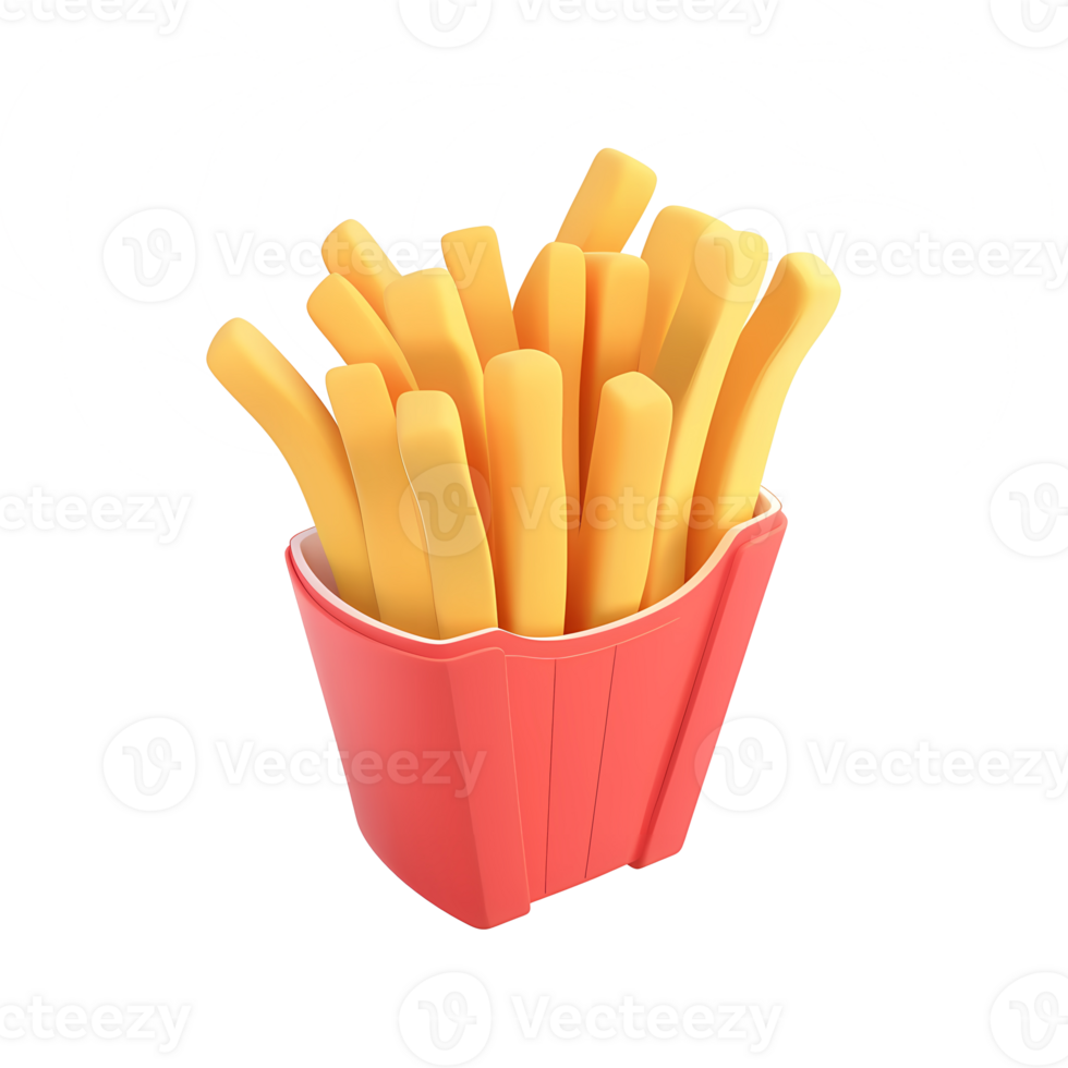 french fries 3d realistic icon illustration isolated on transparent background png