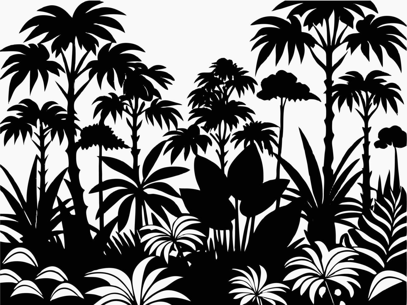Tropical Rainforests Dense Jungle Silhouette vector