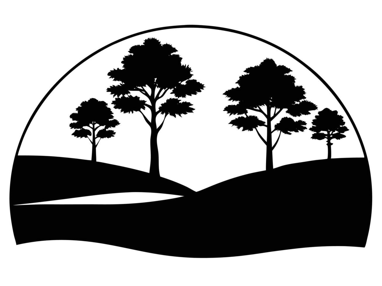 Sunset Silhouettes Trees Hills Backlit vector