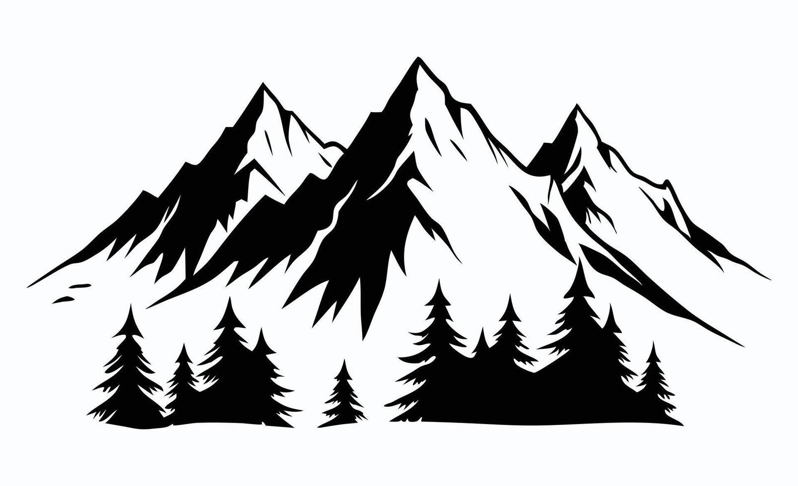 Rocky Mountain Peak Silhouette with Fir Trees and Valley vector