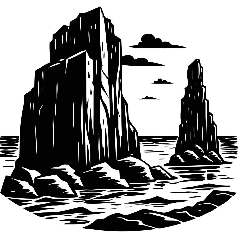 Sheer Rocky Cliffs Standing Tall by the Ocean Silhouette vector