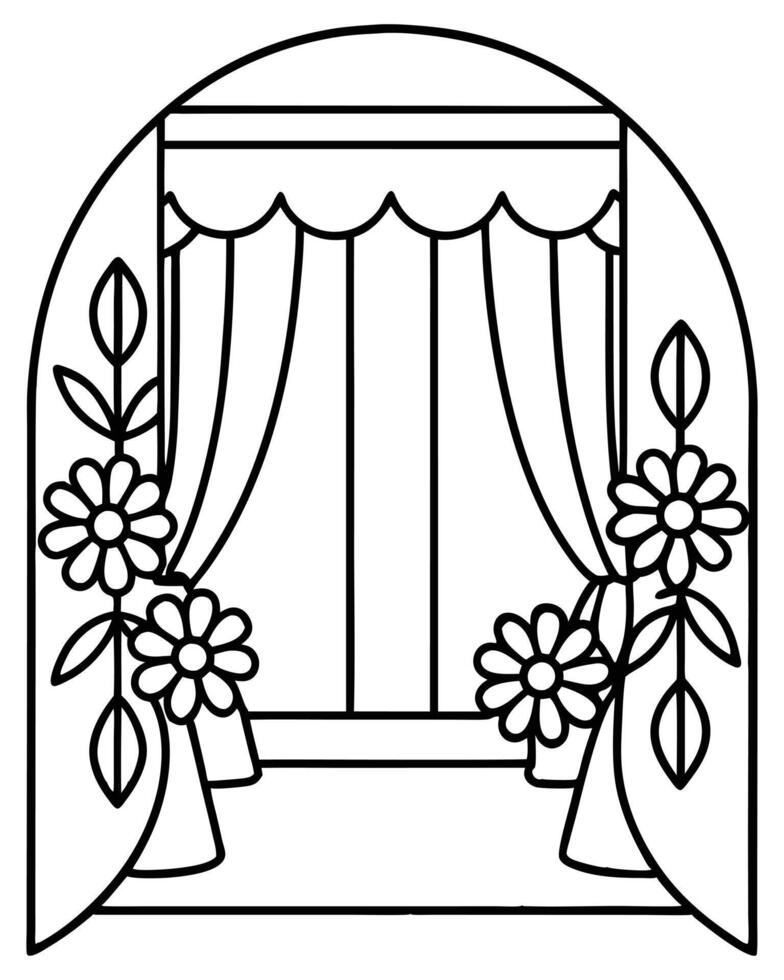 Elegant Floral Curtain Design in Line Art vector