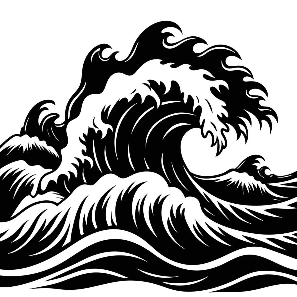 Ocean Waves Crashing Against the Shore Silhouette vector