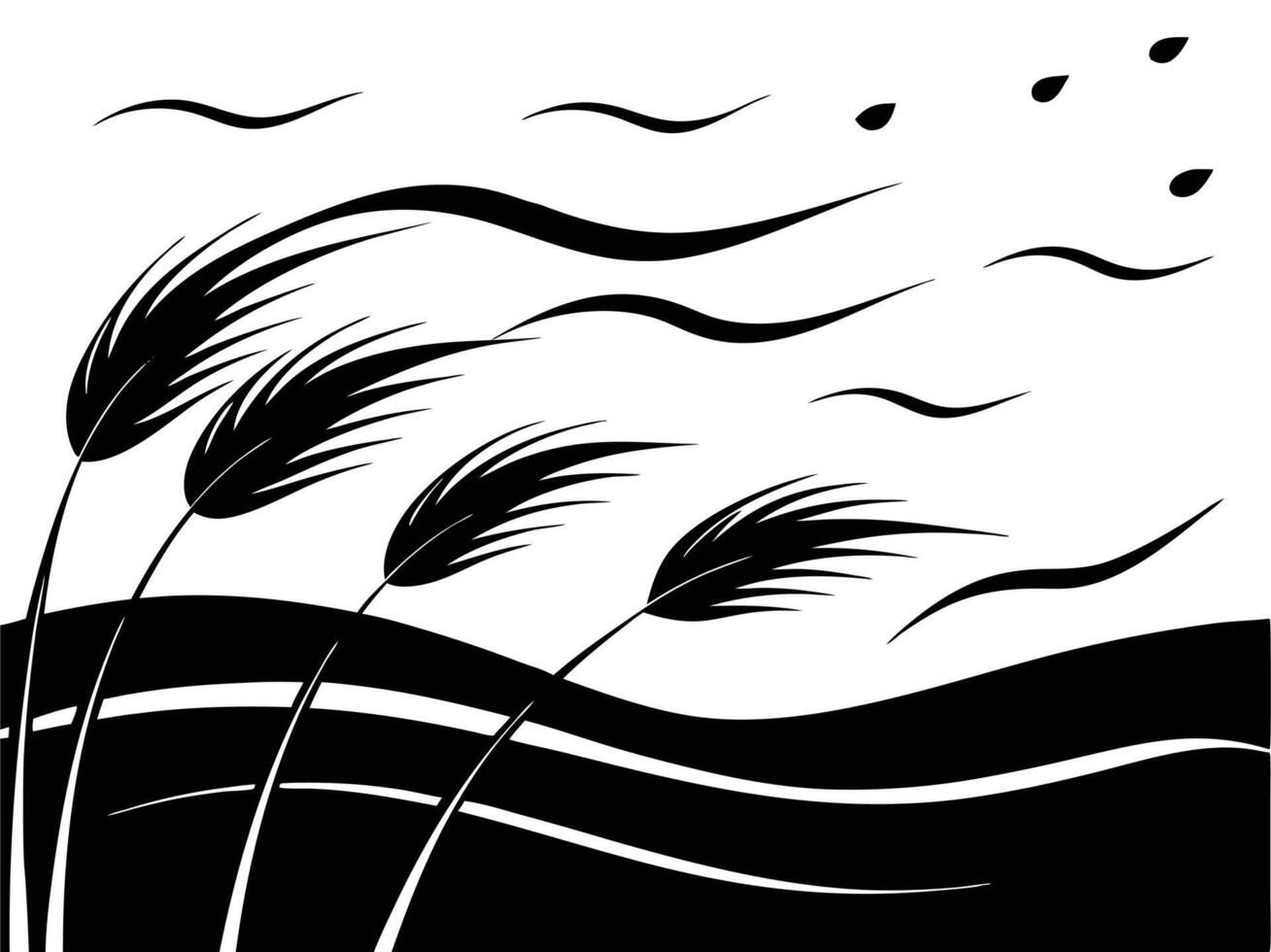 Windy Prairies Expansive Grasslands Silhouette vector