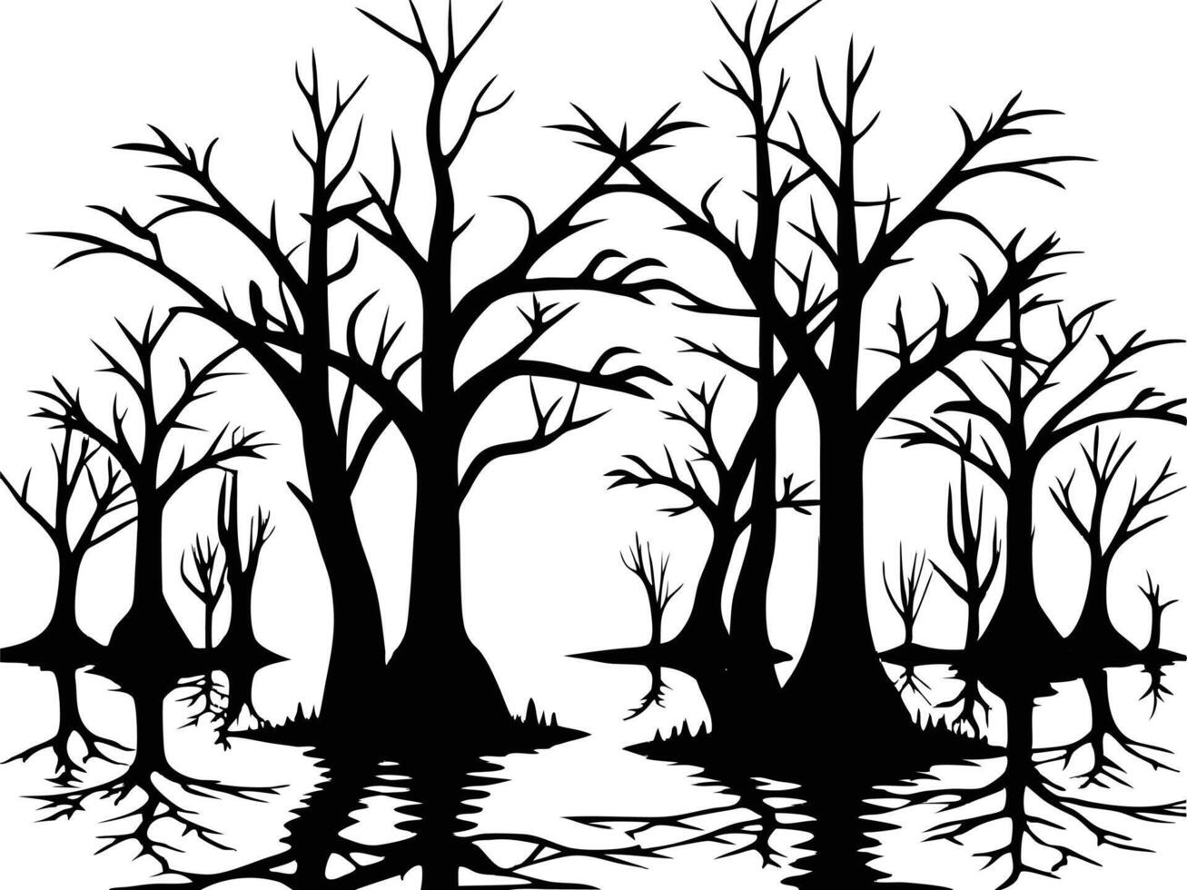 Swamp Trees Still Waters Silhouette vector
