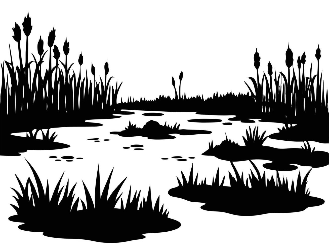 Swamp Lands Wetlands with Waterlogged Soil and Vegetation vector