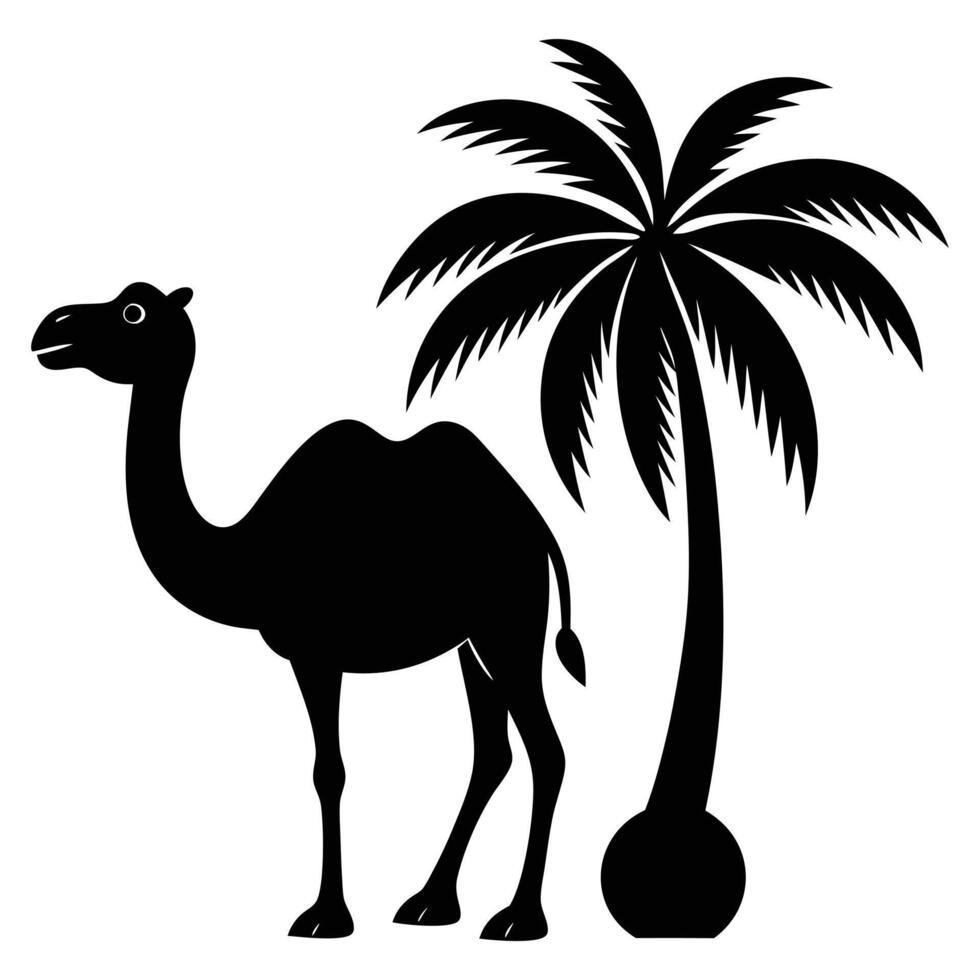 Camel and Coconut Tree Silhouette Art vector