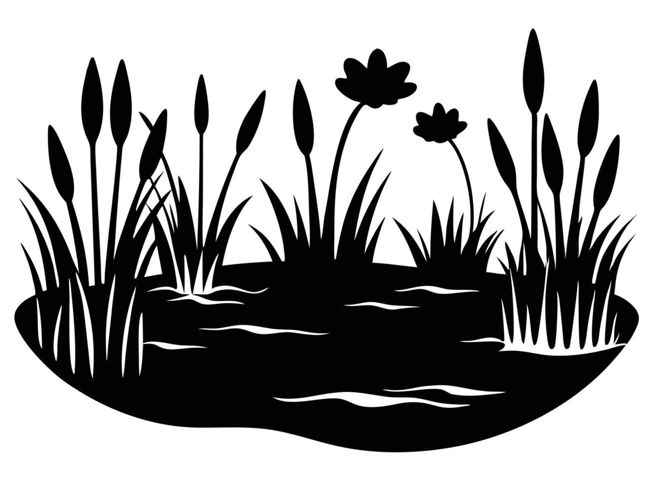 Wetlands Marshy Plants Silhouette vector