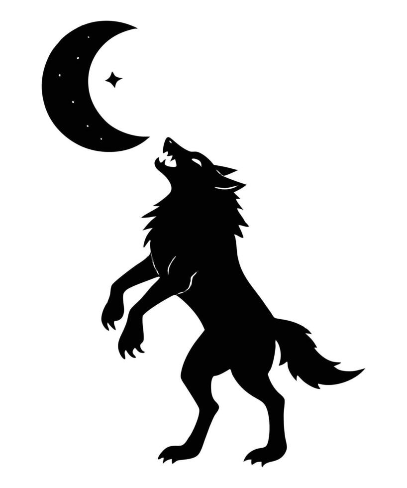 Werewolf Howling at Moon Silhouette vector