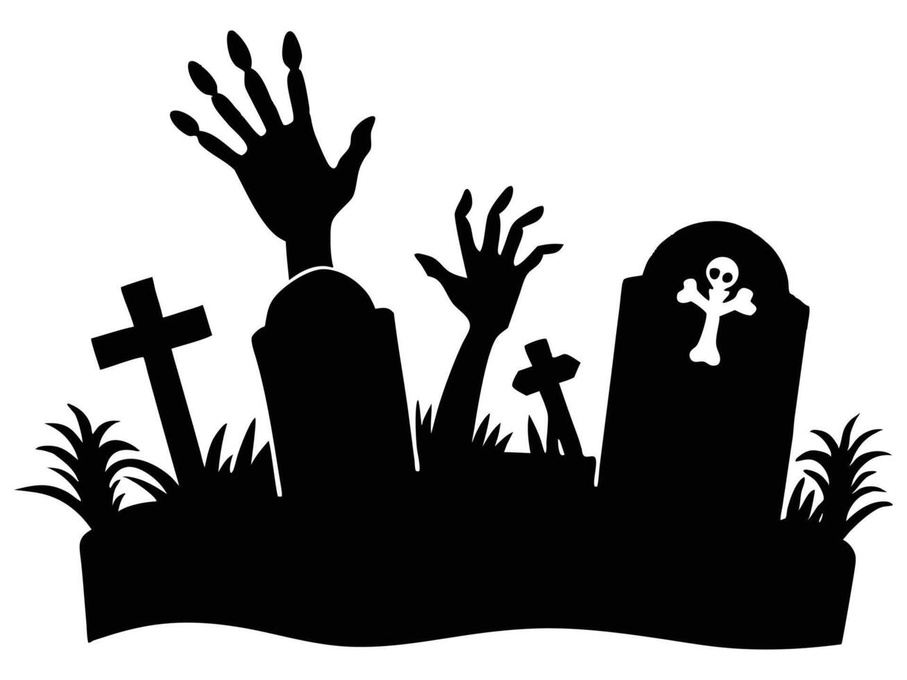 Graveyard Scene Tombstones Silhouette Design vector