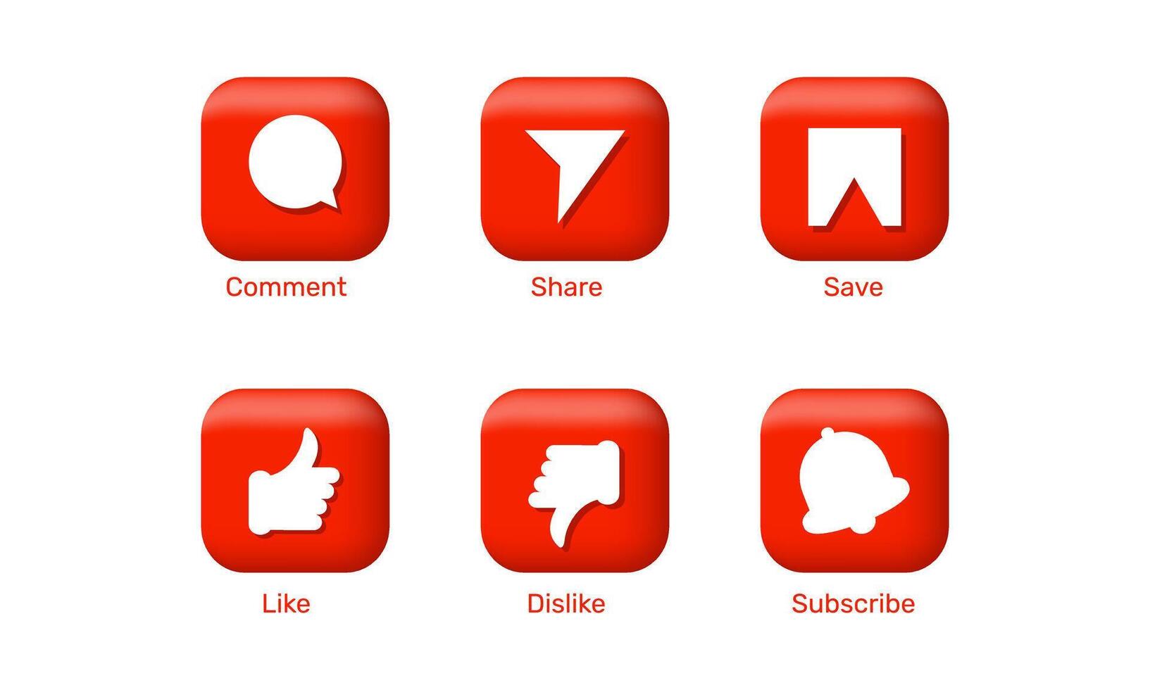 3d like subscribe comment share save icon button isolated on vector