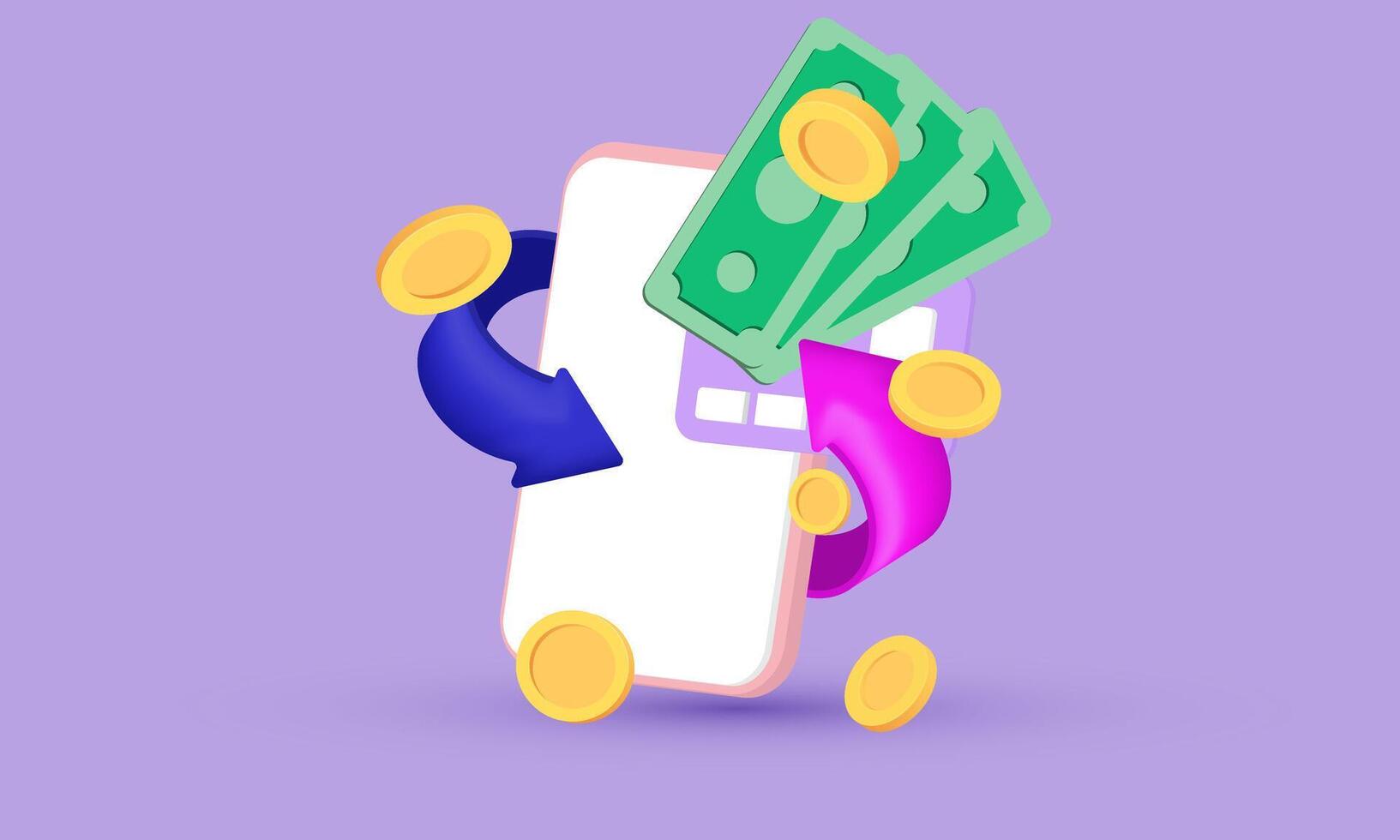 unique 3d realistic creative cashback money refund wallet new concept design vector