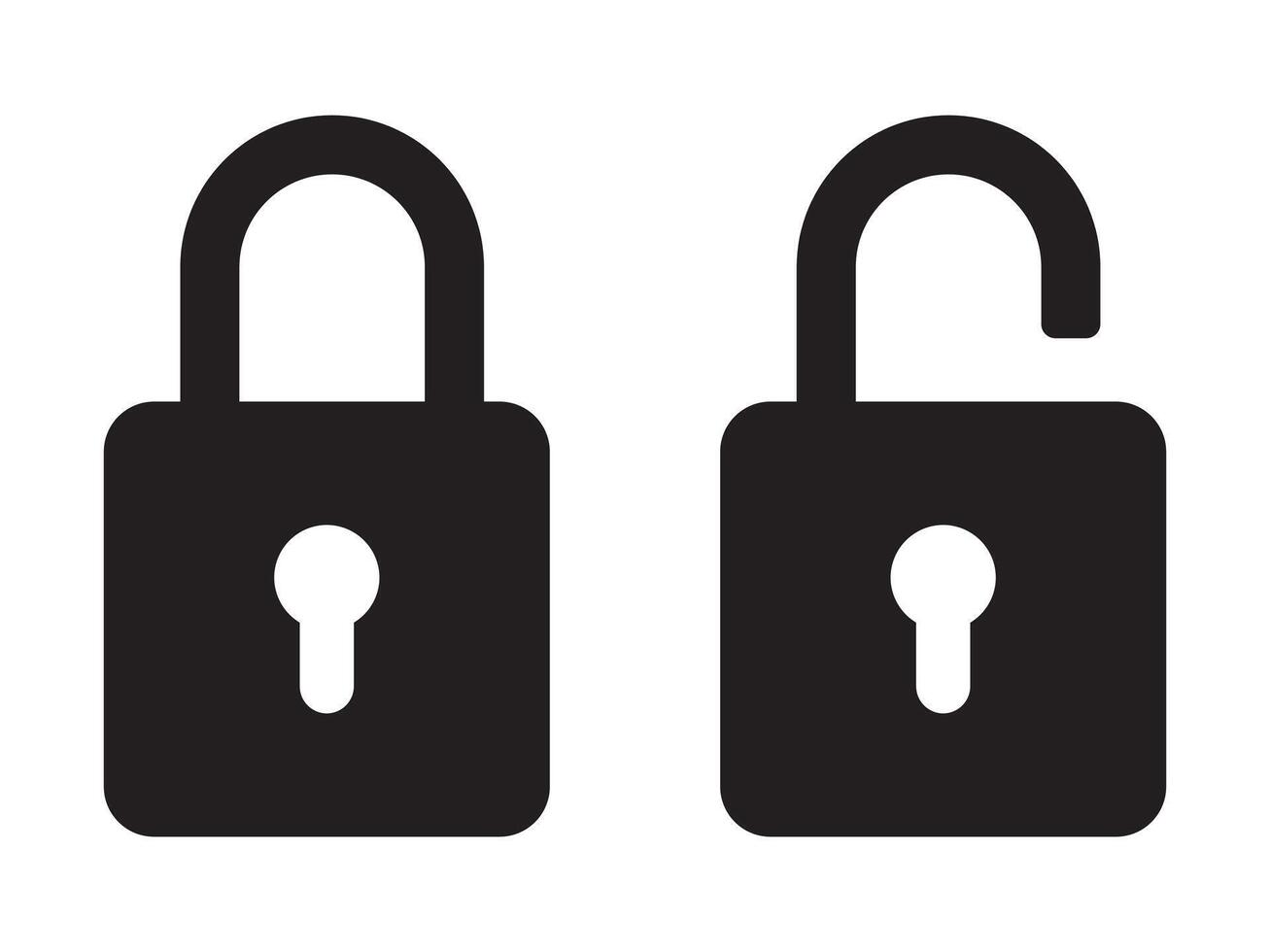 Padlock icon, security icon. Black locked unlocked padlock icon. vector