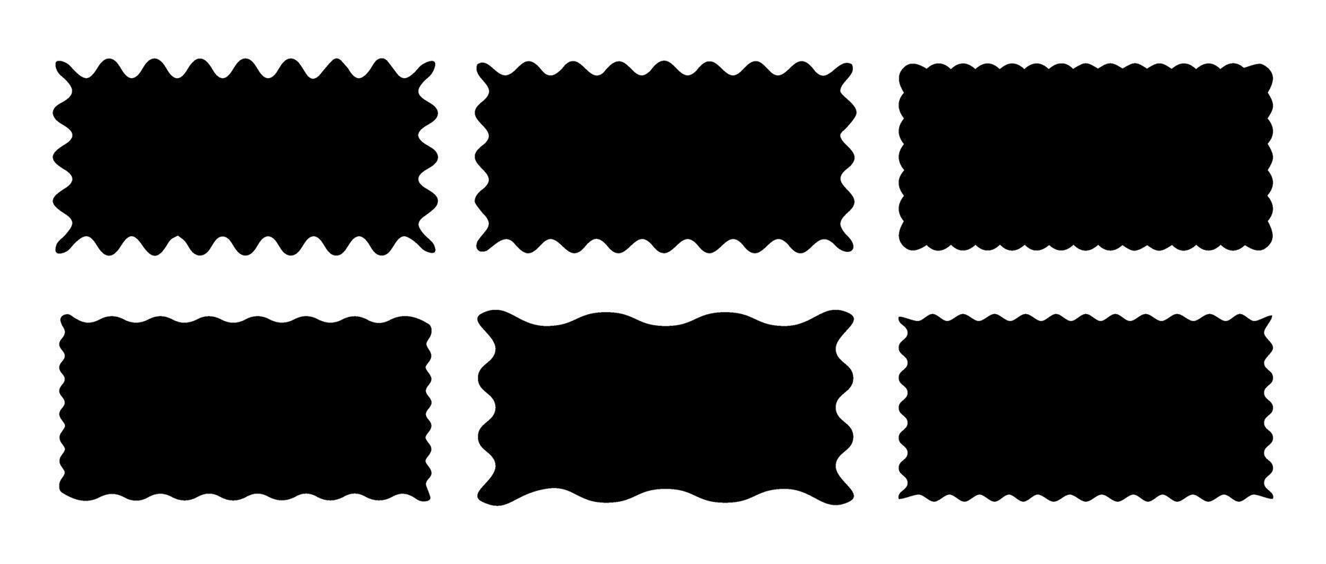 Set of rectangle shape frames with zigzag edge. Uneven zigzag rectangular shapes. Jagged rectangle. Isolated elements for design of text box, badge, banner vector