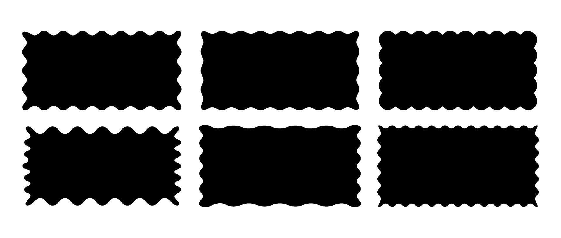 Set of rectangle shape frames with zigzag edge. Uneven zigzag rectangular shapes. Jagged rectangle. Isolated elements for design of text box, badge, banner vector