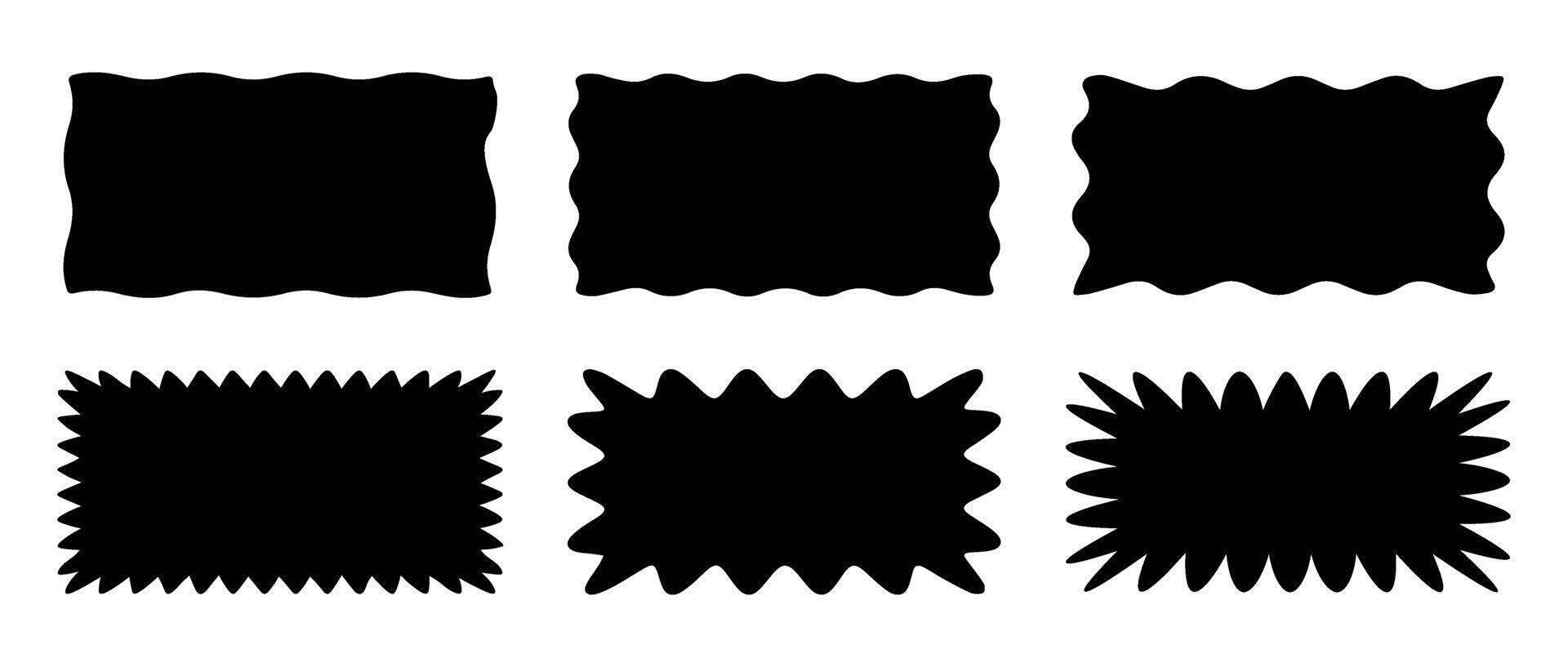 Set of rectangle shape frames with zigzag edge. Uneven zigzag rectangular shapes. Jagged rectangle. Isolated elements for design of text box, badge, banner vector