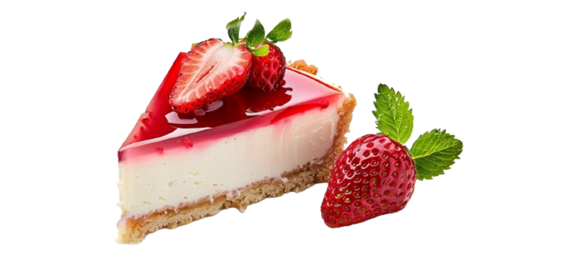 Cheesecake Slice with Strawberries on Transparent Background png