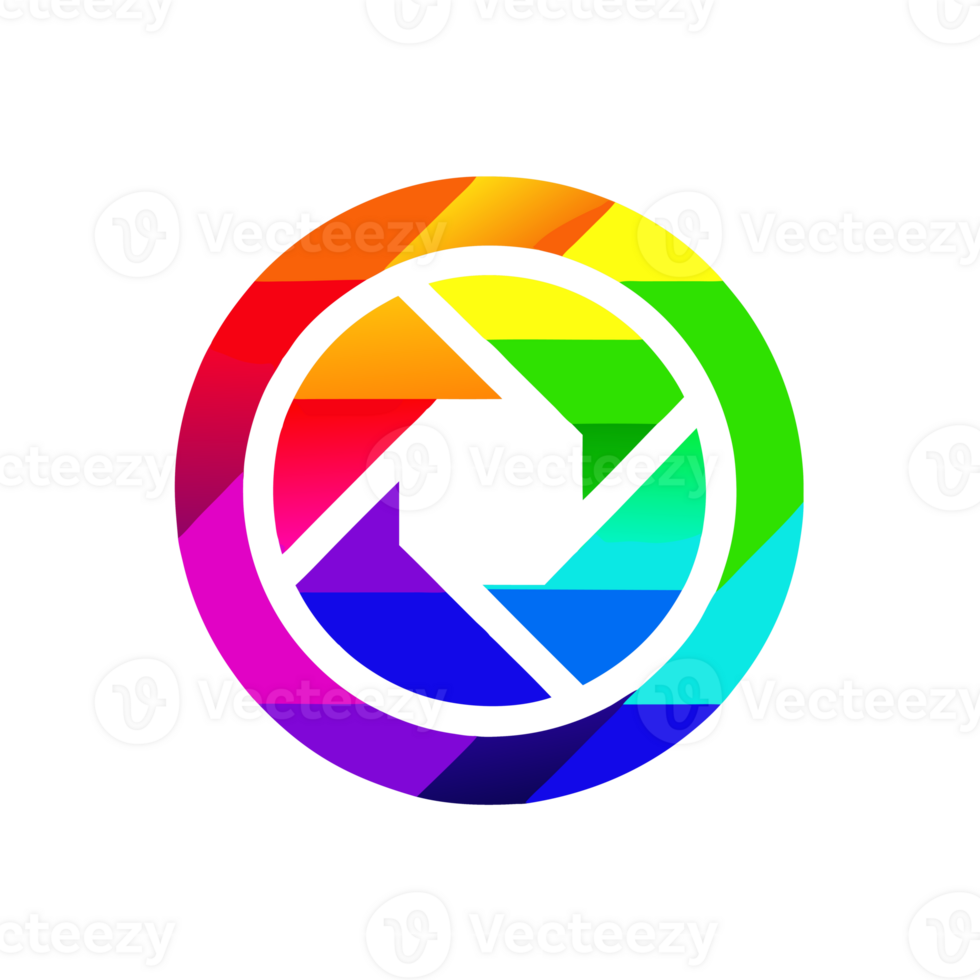 A rainbow stylized camera icon composed of geometric shapes png