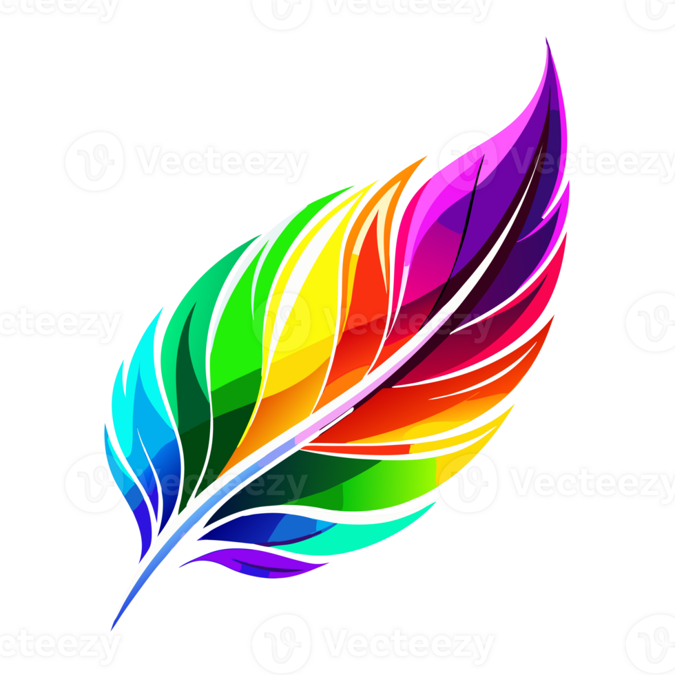 A rainbow feather features a spectrum of colors, including shades of blue, green, yellow, orange, and pink png