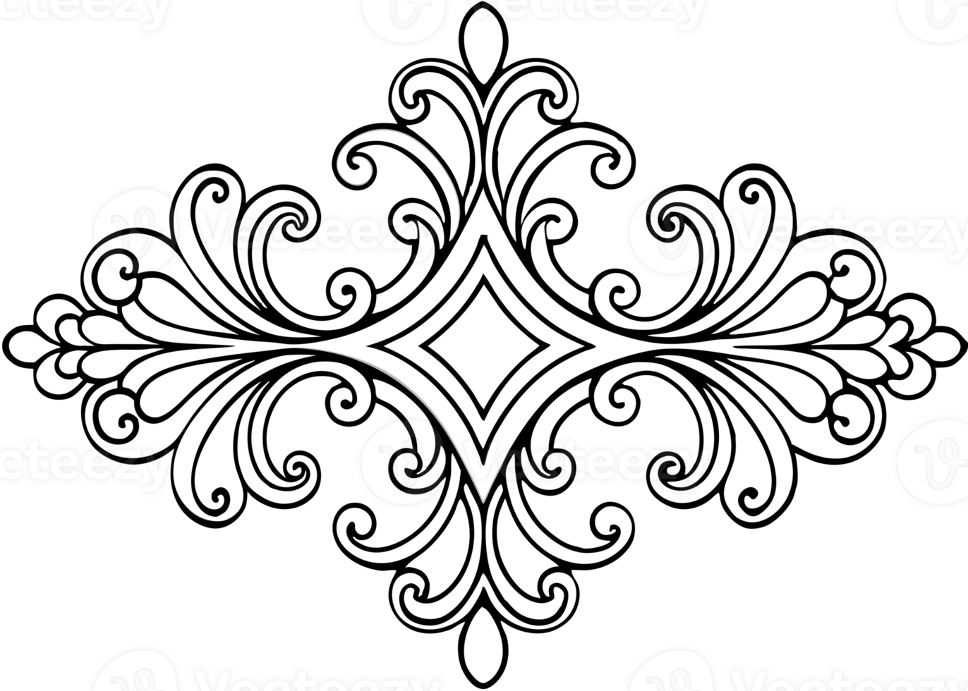 graphic with a black elegant plant ornament on an isolated background png