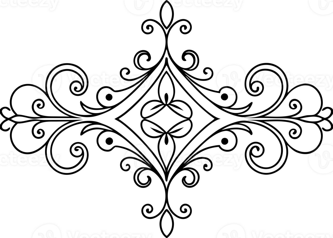 graphic with a black elegant plant ornament on an isolated background png
