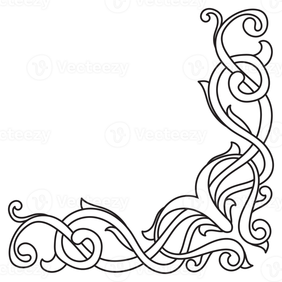 vintage black corner lines Ornate vintage design element with calligraphy swirls, wavy lines, ornate pattern. and paper rolls Frames and banners png