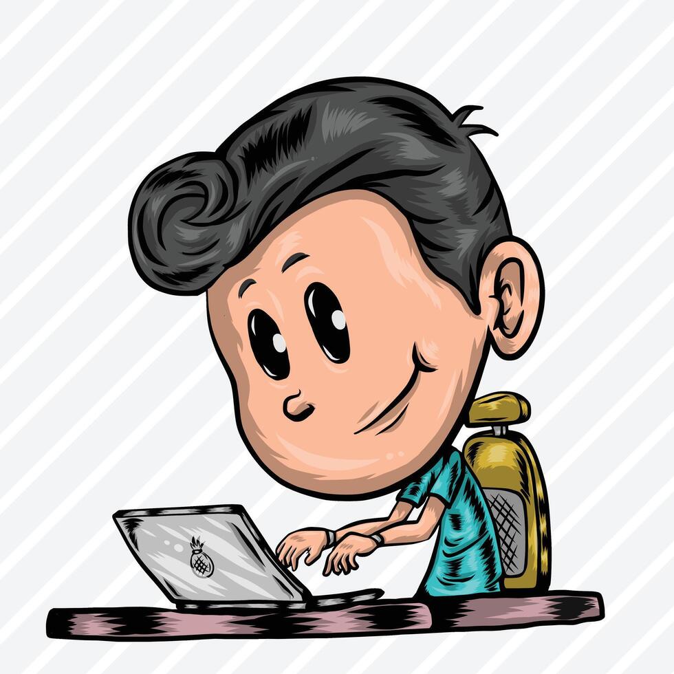Boy playing laptop vector
