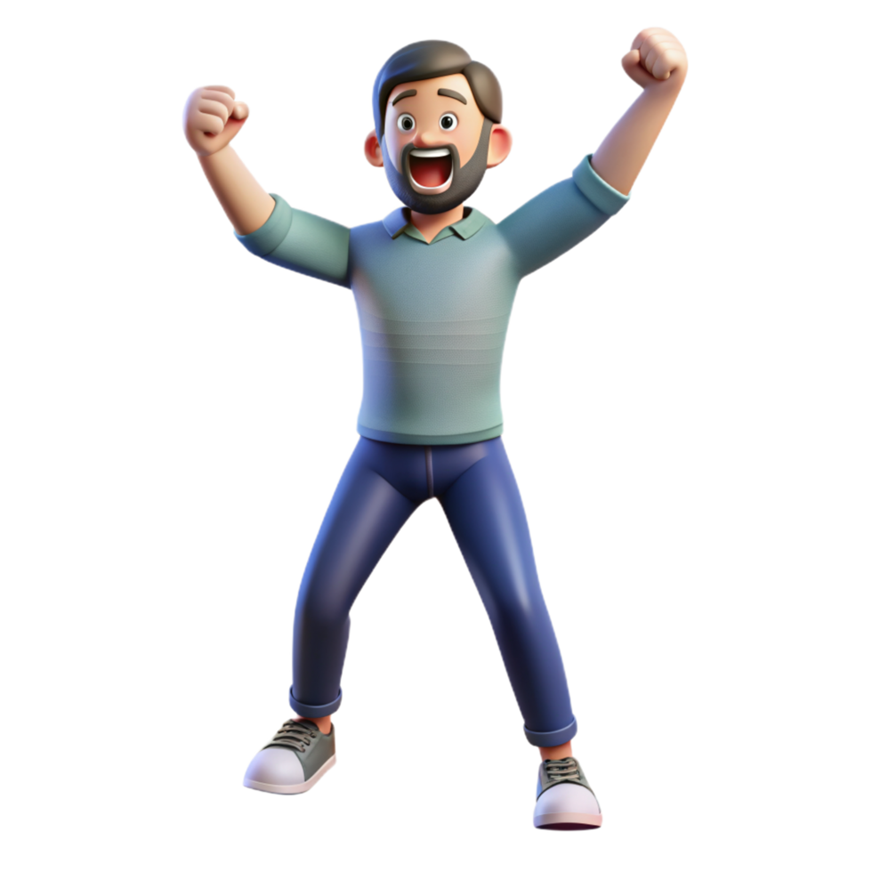 A exciting happy man 3D photo png