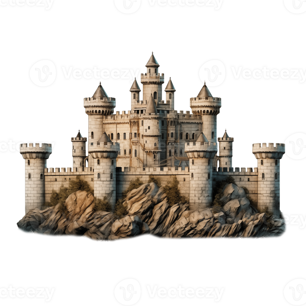 Medieval castle on rock hill png
