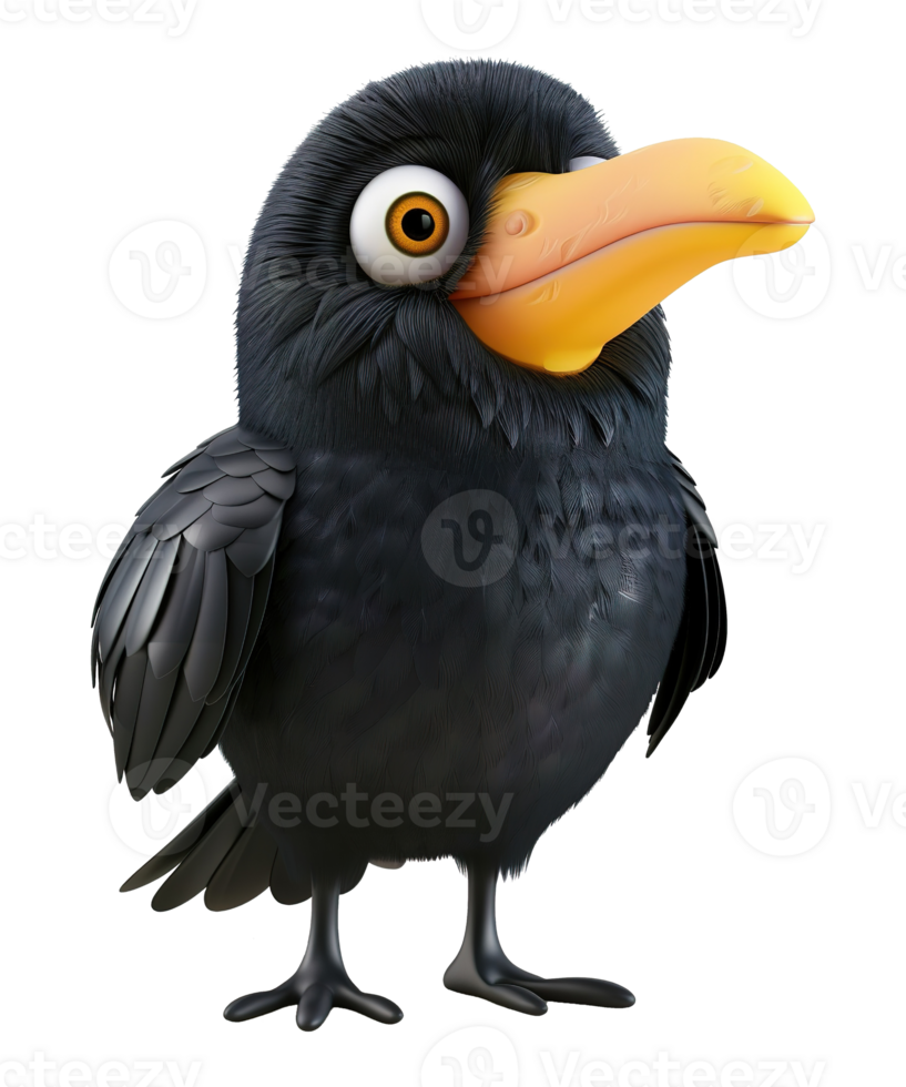 3d cartoon illustration of cute crow bird png