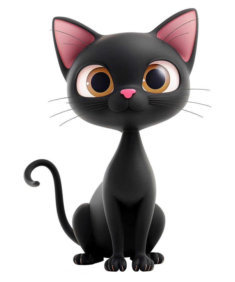 3d cartoon illustration of cute black cat png