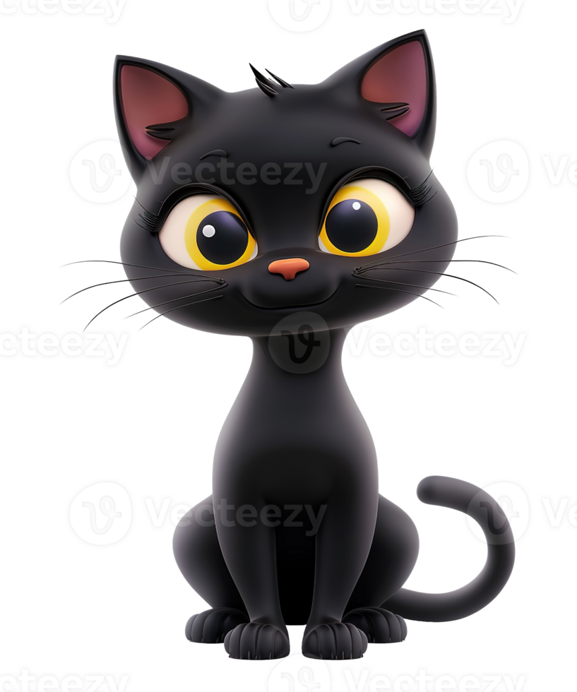 3d cartoon illustration of cute black cat png